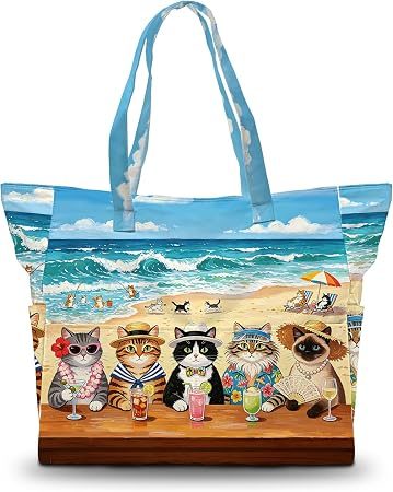 SJEFOJ Cat Beach Tote Bag